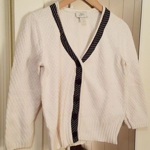 Loft white and navy button cardigan sweater